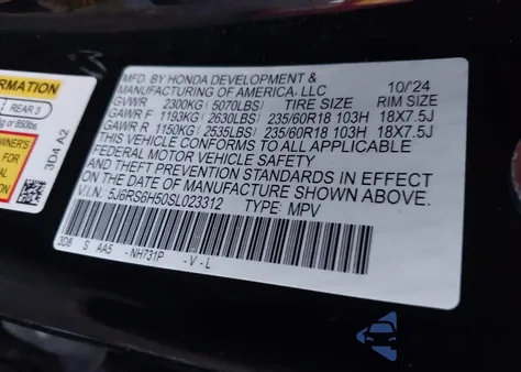 2025 Honda Cr-V Hybrid Sport z USA, uszkodzony, nr VIN 5J6RS6H50SL023312